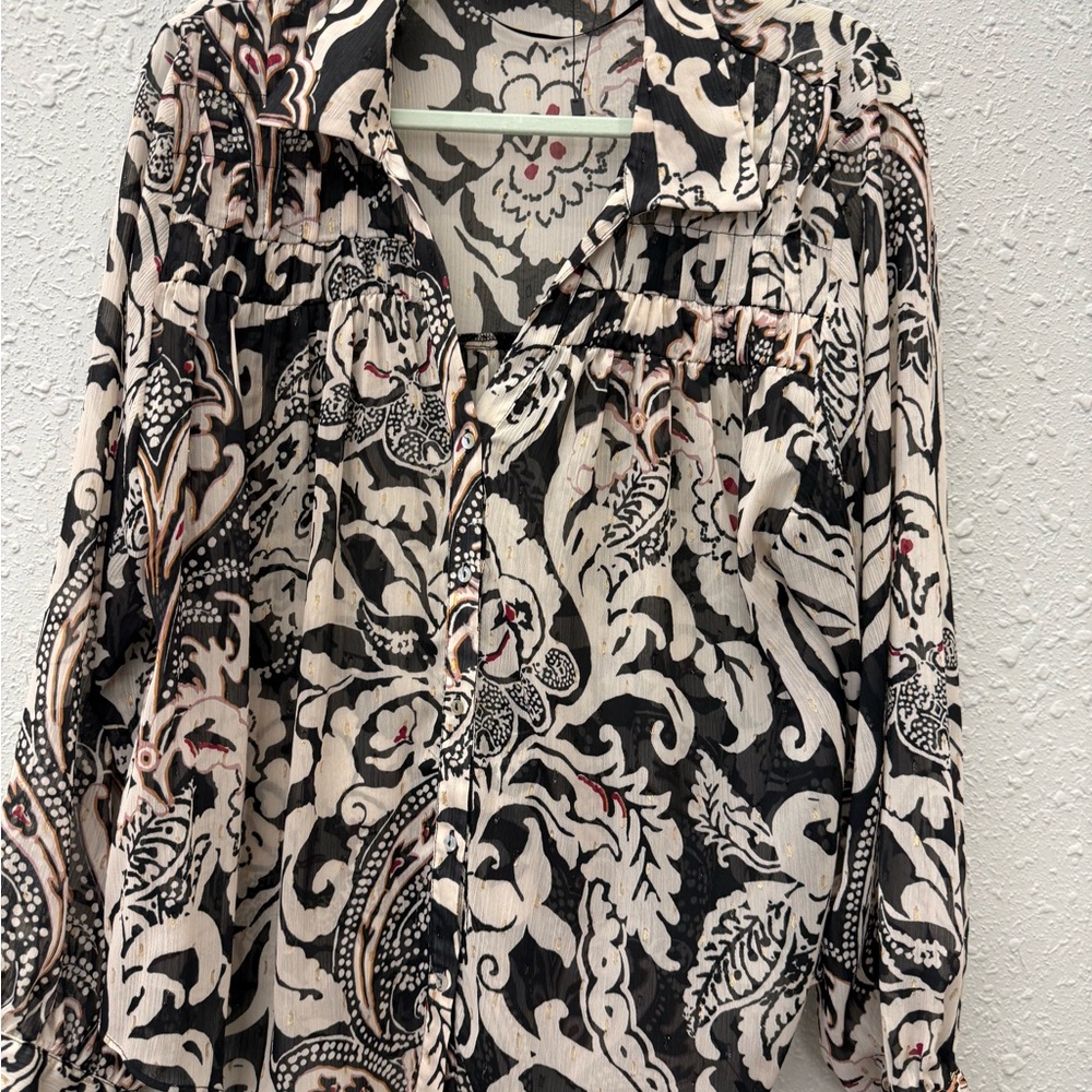 Zara Black and White Patterned Blouse